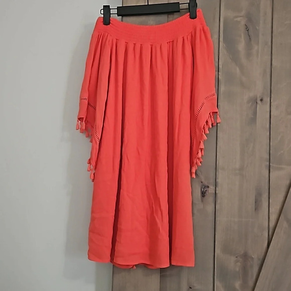 LOVE FIRE Boho Off The Shoulder Tassel Mini Dress In red. Size small - Picture 15 of 15